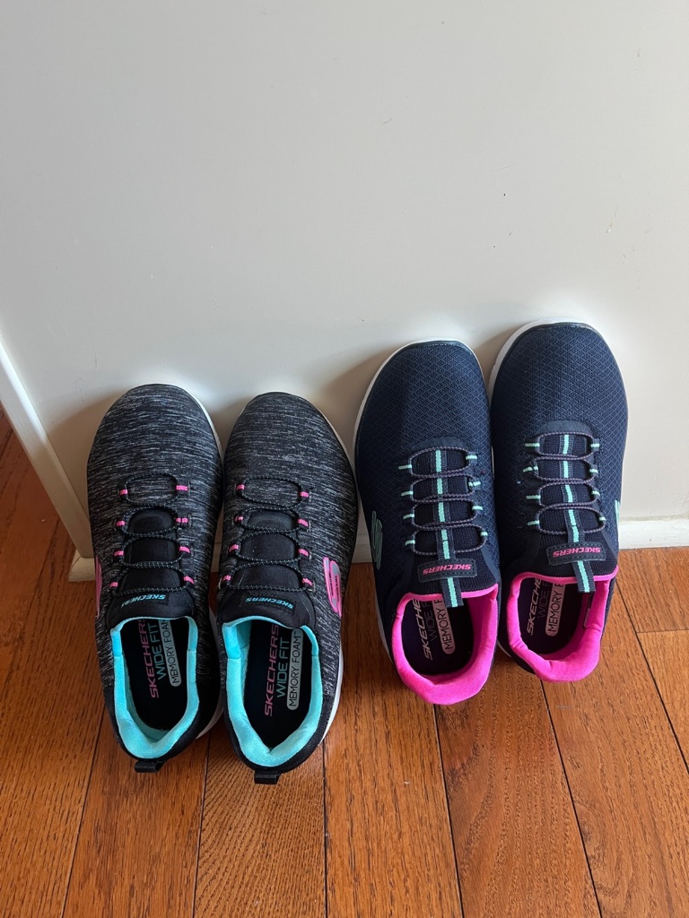 Skechers Women's Slip-On Sneakers in Navy, Heather Gray, Pink & Teal